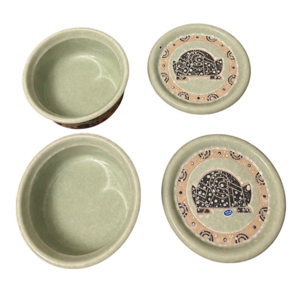 Vintage Made in Japan Speckled Stoneware Turtle Trinket Boxes Set of 2